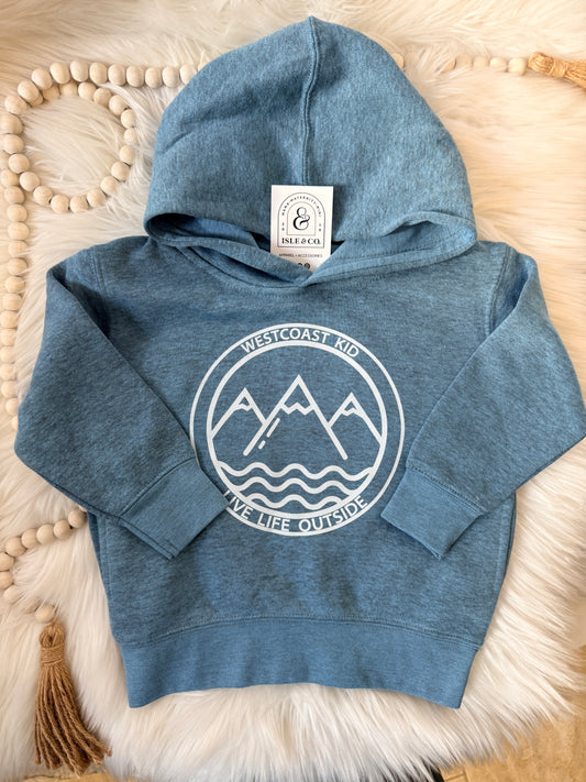 "West Coast Kid" Toddler Pullover Hoodie (Ocean Blue)