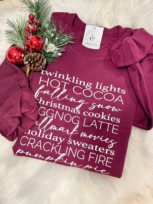 Christmas Words Maroon Classic Crewneck