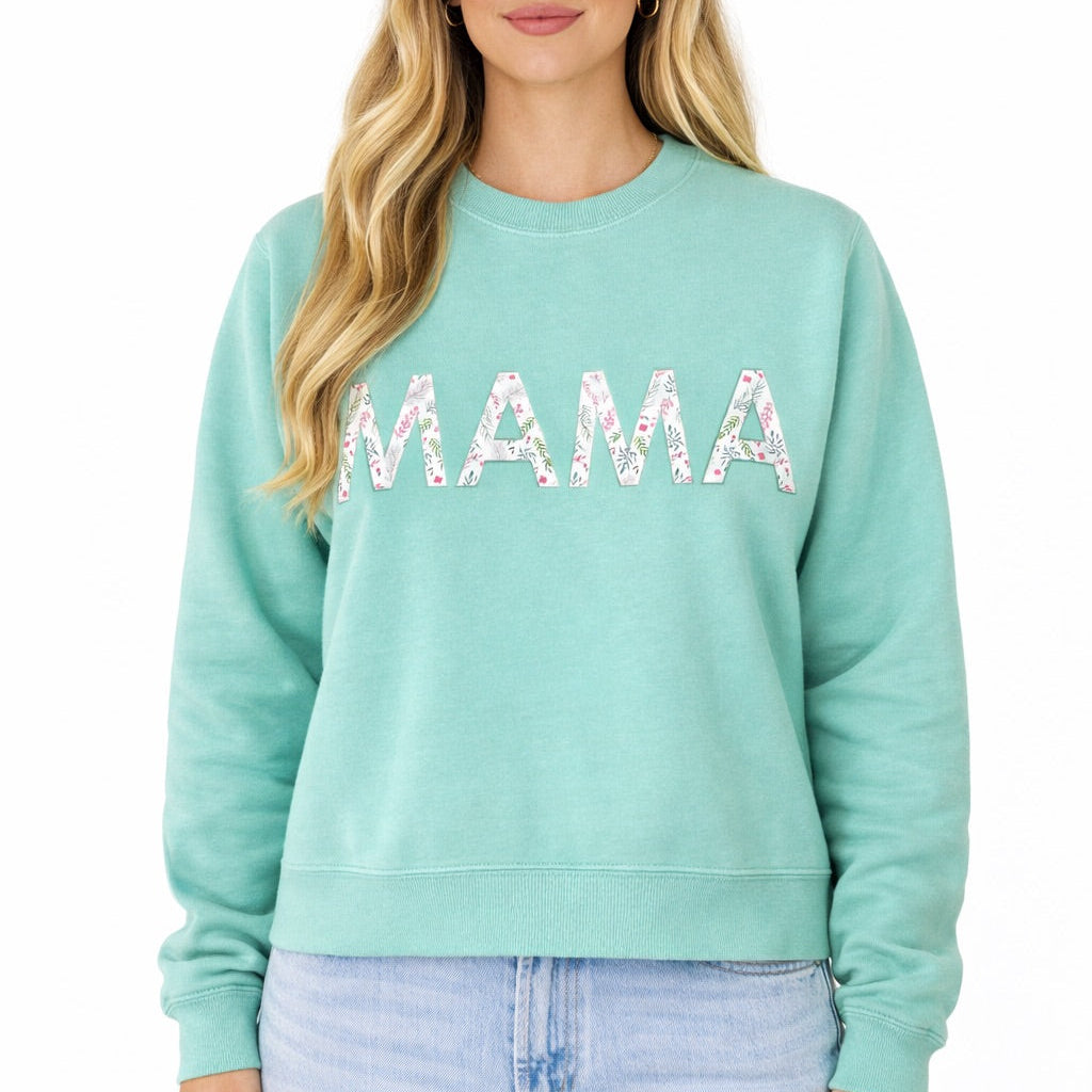 Mint "Floral MAMA" Vintage Wash Crewneck