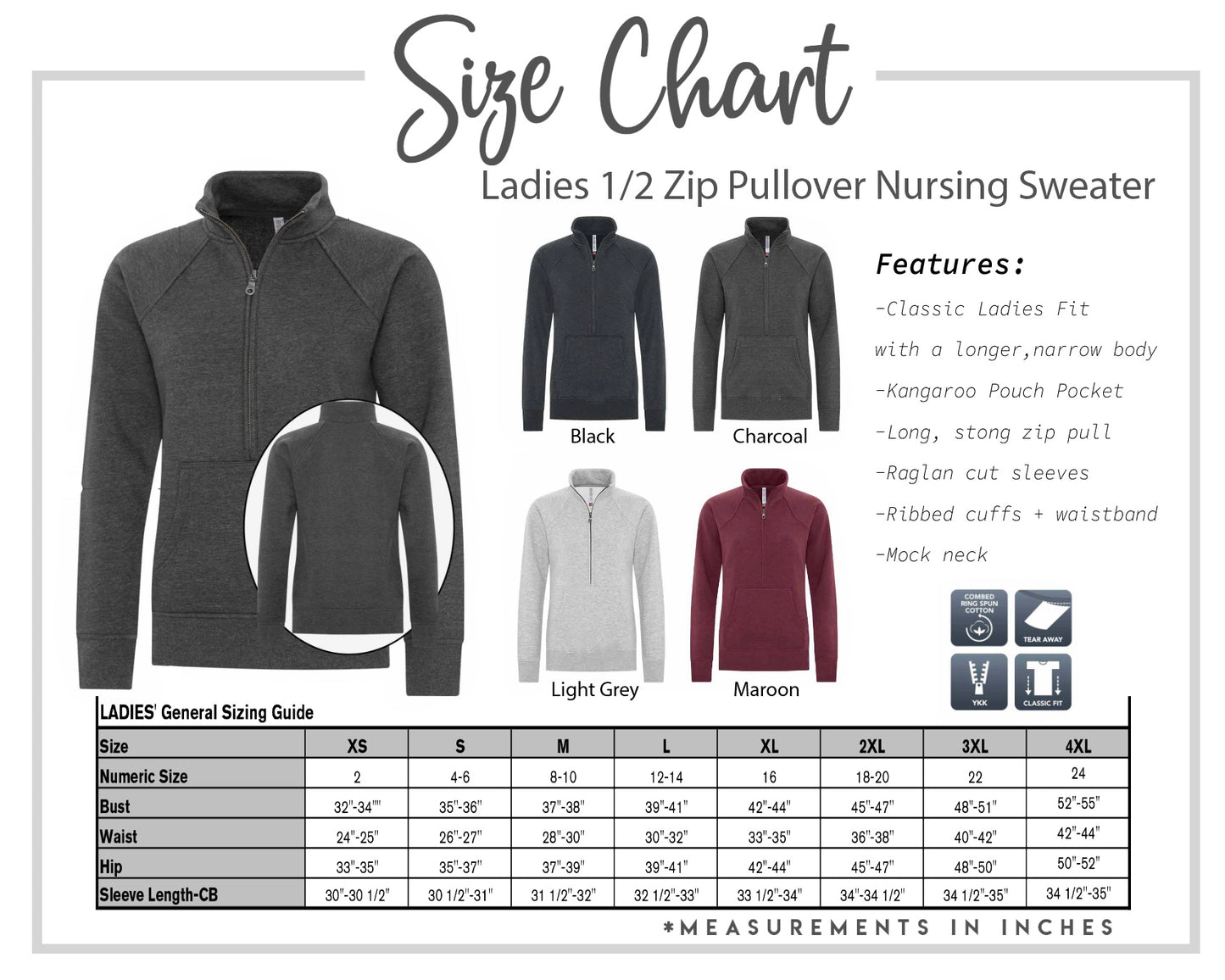 Ladies 1/2 Zip Pullover (Nursing Friendly)
