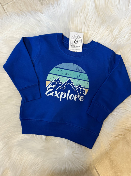 "Explore Sunsets" Royal Toddler Crewneck