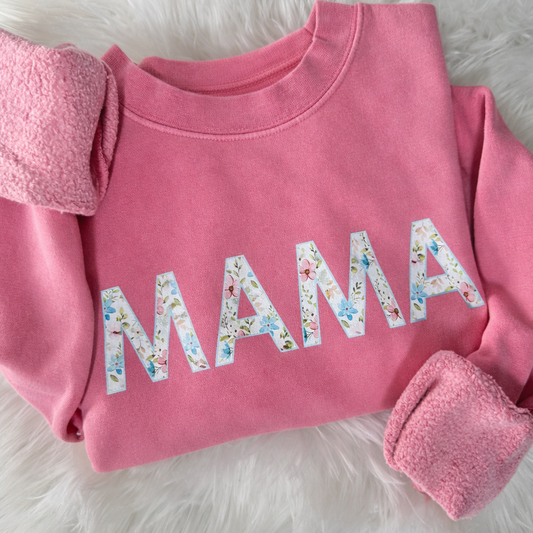 Pink "Floral MAMA" Vintage Wash Crewneck
