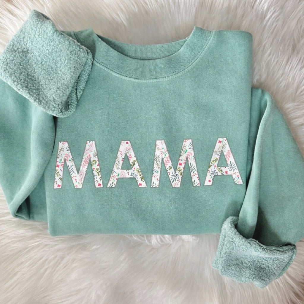 Mint "Floral MAMA" Vintage Wash Crewneck