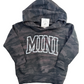 Camouflage hoodie with 'MINI' text on a white background