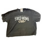 Gray t-shirt with 'Tired Moms Club' text on a white background